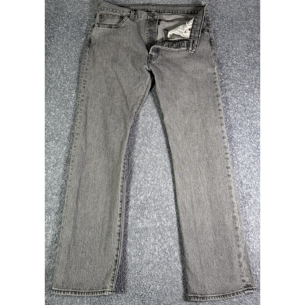 Levis 501 Jeans Mens 33x30 Light Gray Wash Straight Stretch Denim Button Fly